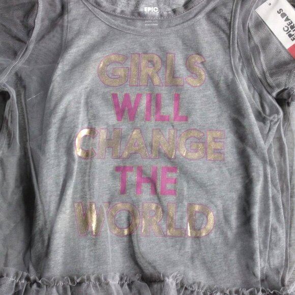 Epic Threads Girls Layered Short Sleeve Shirt-Girl Power-Gray-Medium-NWT - Picture 2 of 4